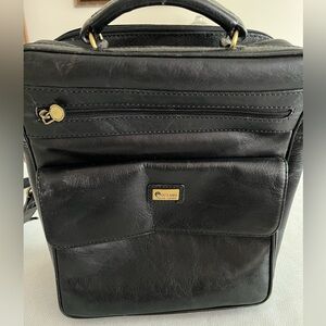 Vintage 70’s Luciano black Italian leather messenger bag.